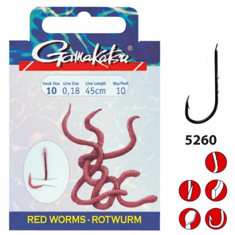 Gamakatsu Onderlijn Redworm LS-5260 0.18 mm – 45 cm – Size 10